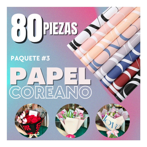 80 Pzas Papel Coreano Ramo De Flores Y/o Envoltura Paq #3